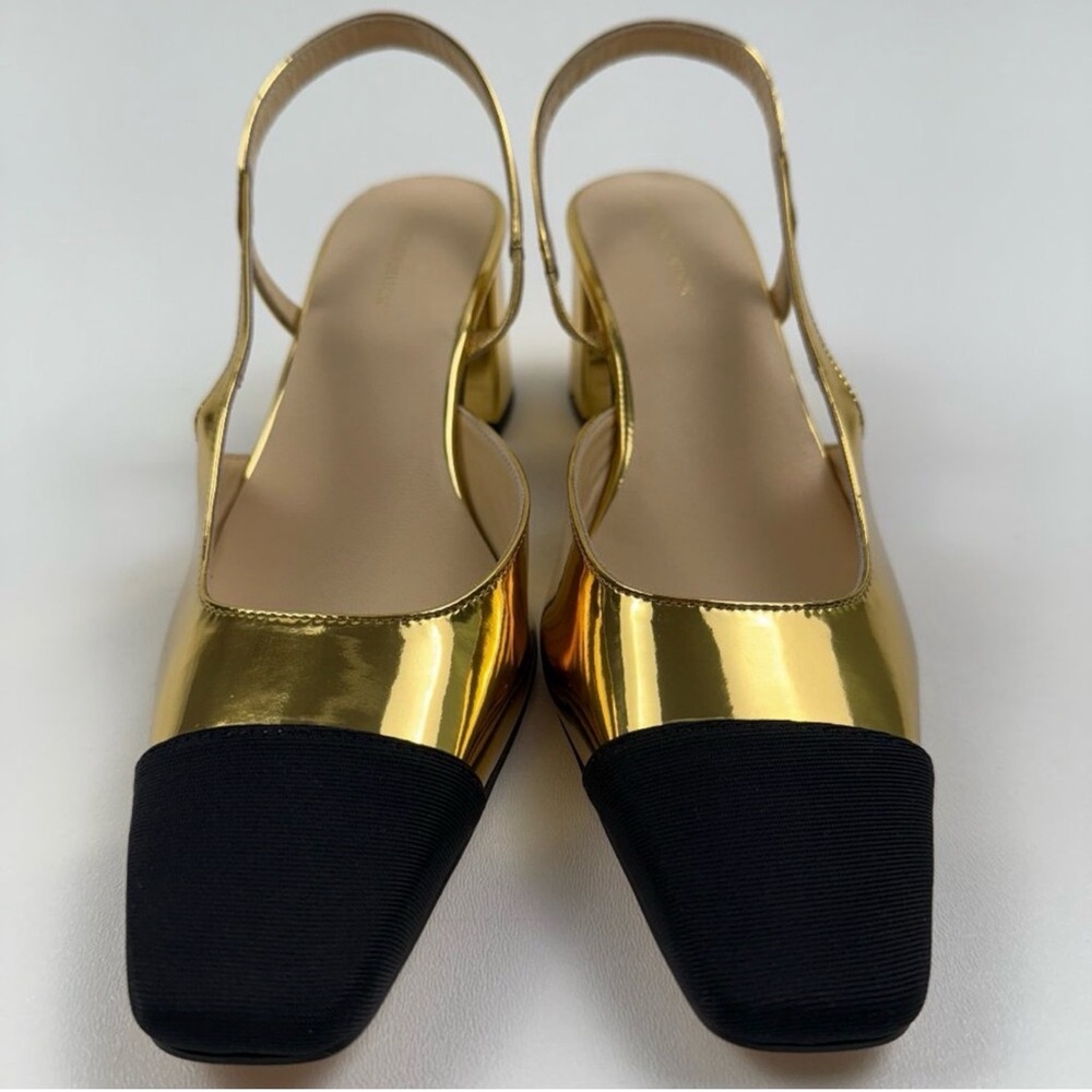 Tuckernuck Gold Tinsley Slingback Cap Toe Baton Heels
New